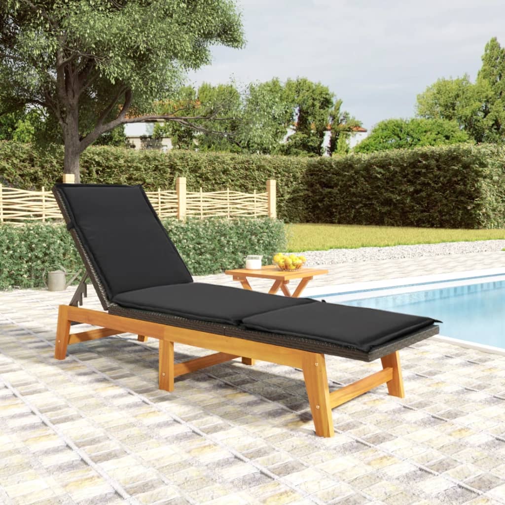 Tumbona Con Mesa Ratán Sintético Y Madera Maciza De Acacia