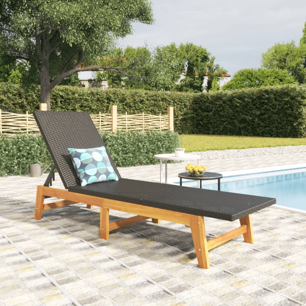 Tumbona Con Mesa Ratán Sintético Y Madera Maciza De Acacia