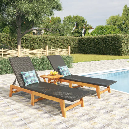 Tumbona Con Mesa Ratán Sintético Y Madera Maciza De Acacia