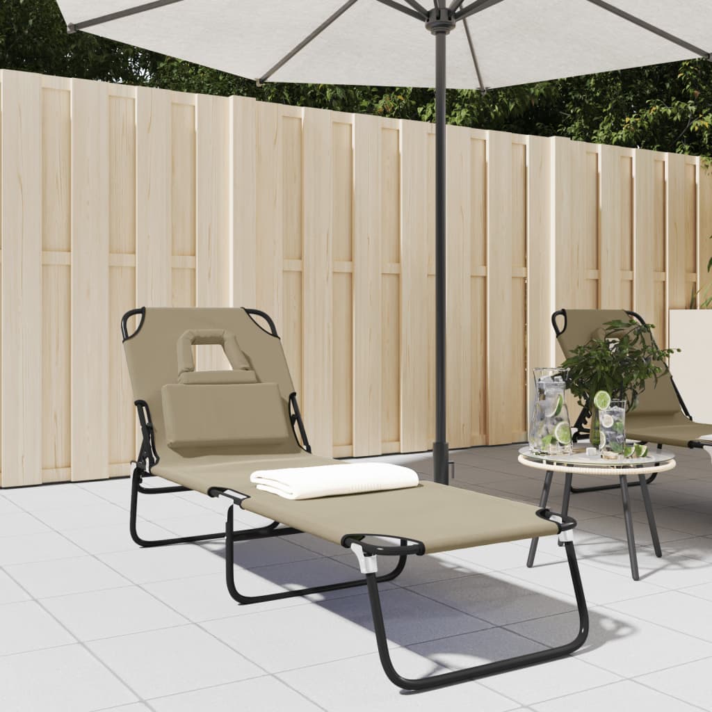Tumbona Plegable Acero Recubrimiento En Polvo Tela Oxford Taupe
