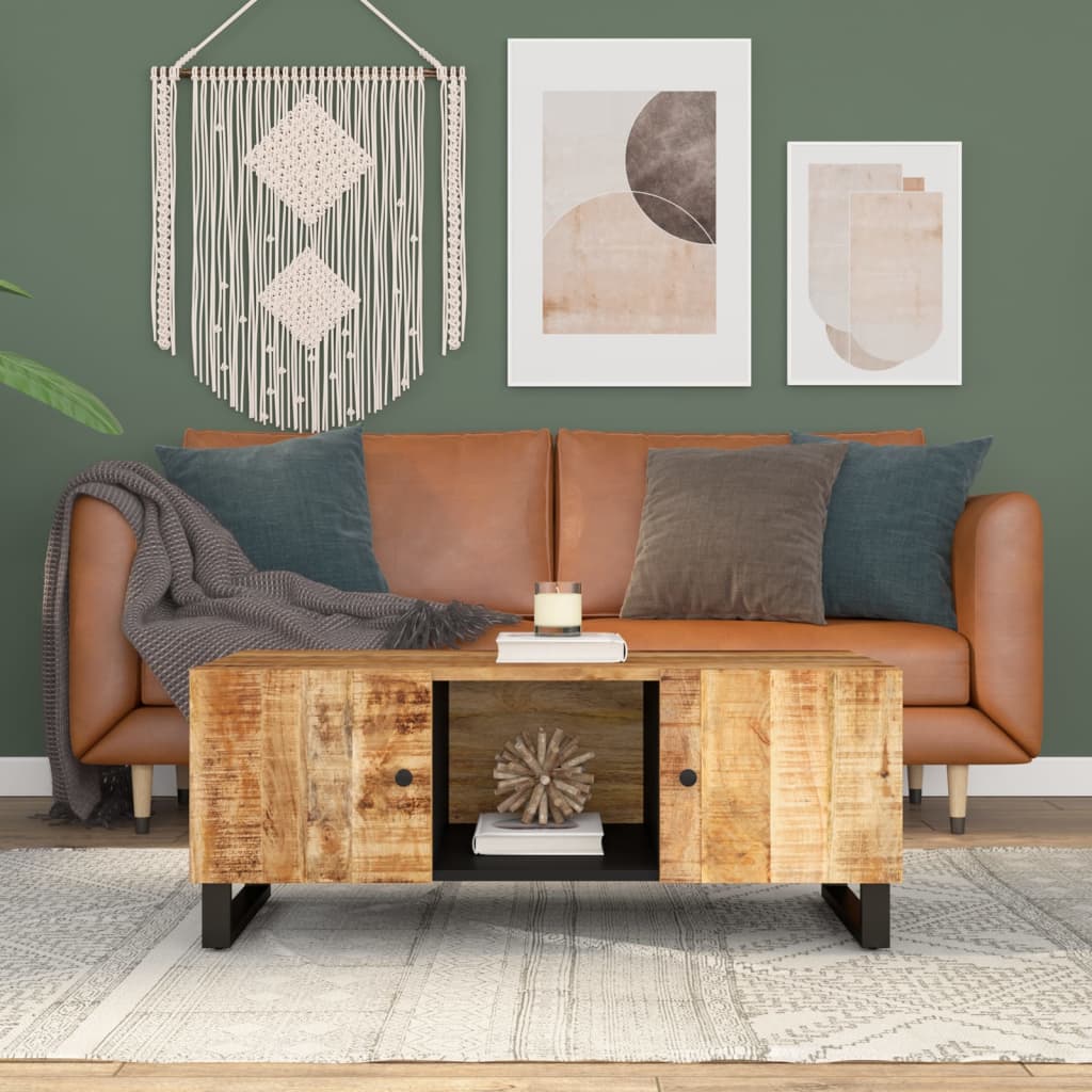 Mesa De Centro Madera Maciza Mango Y Contrachapada 100X54X40 Cm