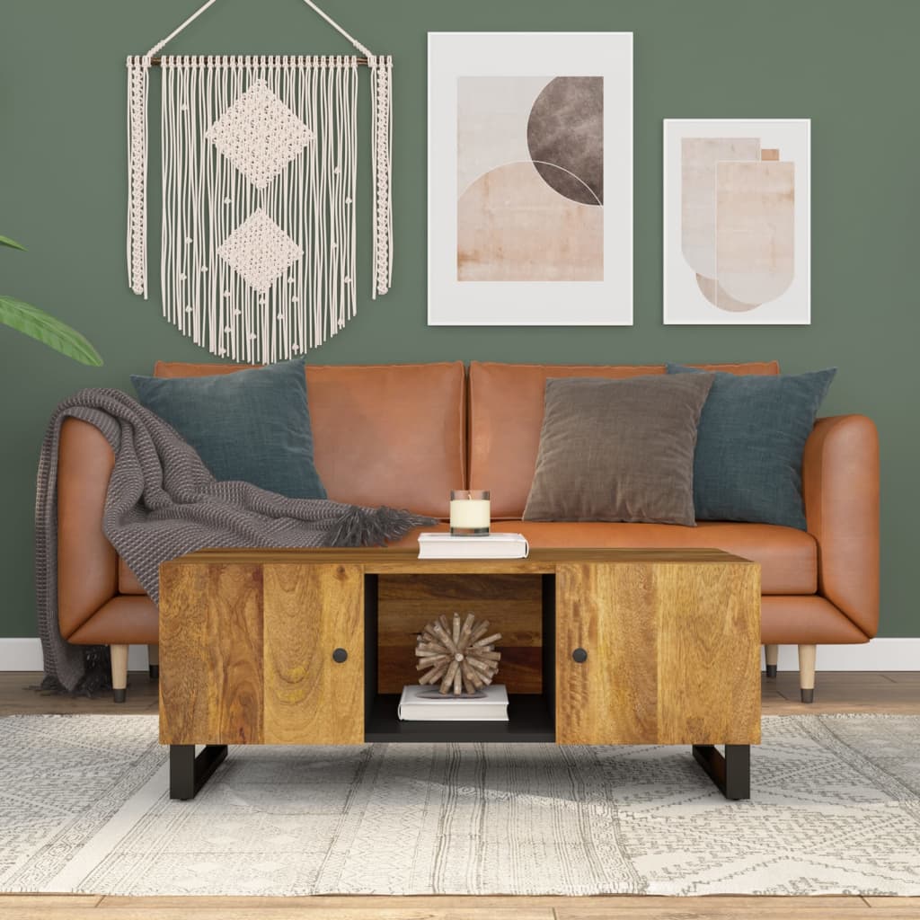Mesa De Centro Madera Maciza Mango Y Contrachapada 100X54X40 Cm
