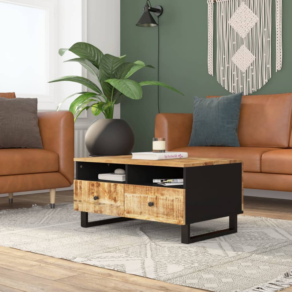 Mesa De Centro Madera Maciza Mango Y Contrachapada 80X54X40 Cm