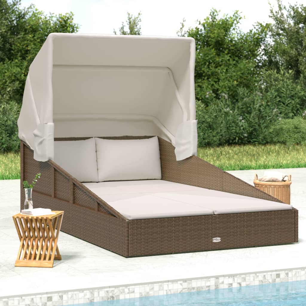 Tumbona Con Toldo Plegable Ratán Sintético 200X114X128 Cm