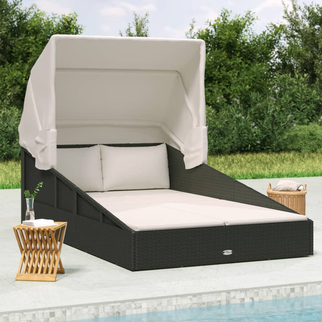 Tumbona Con Toldo Plegable Ratán Sintético 200X114X128 Cm