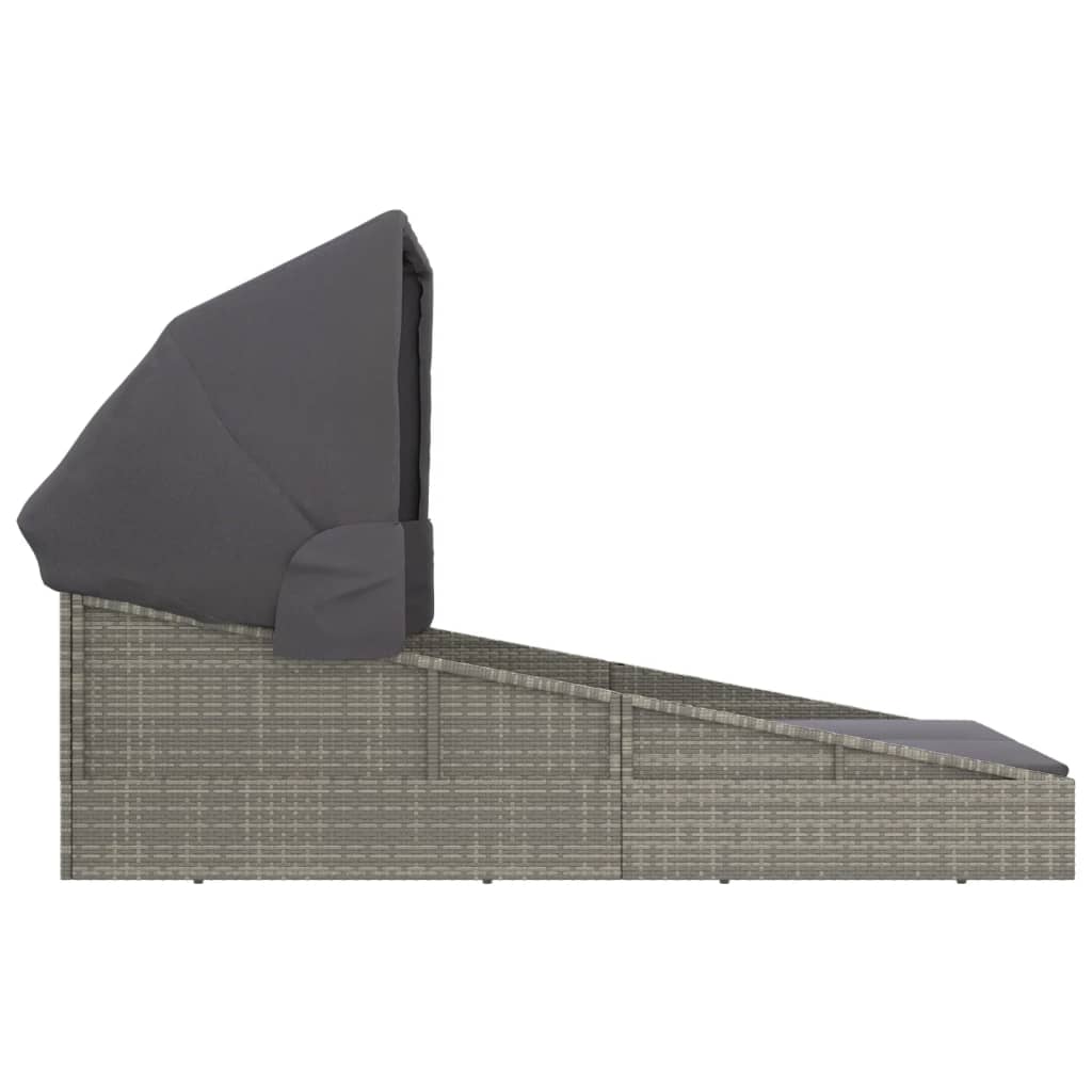 Tumbona Con Toldo Plegable Ratán Sintético 200X114X128 Cm