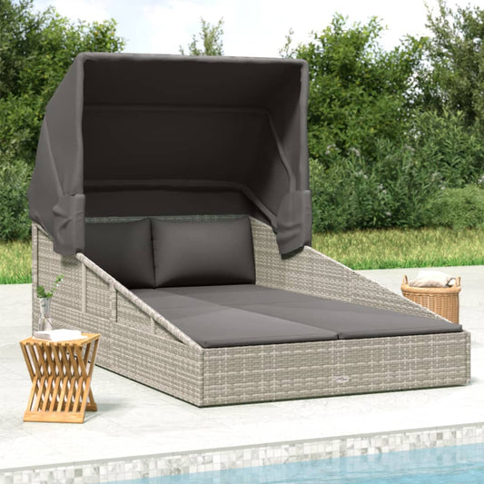 Tumbona Con Toldo Plegable Ratán Sintético 200X114X128 Cm