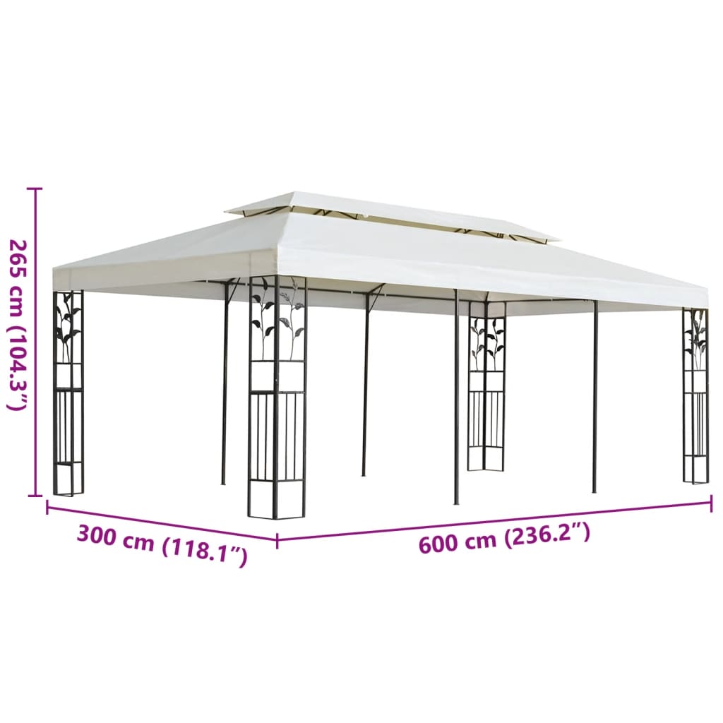 Cenador Con Doble Techo Acero Blanco 6X3 M
