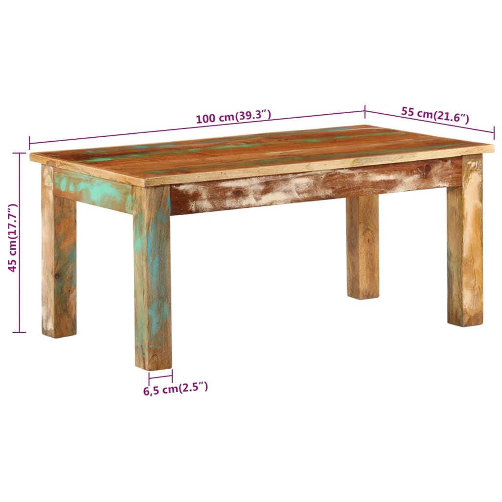 Mesa De Centro Madera Maciza Reciclada 100X55X45 Cm