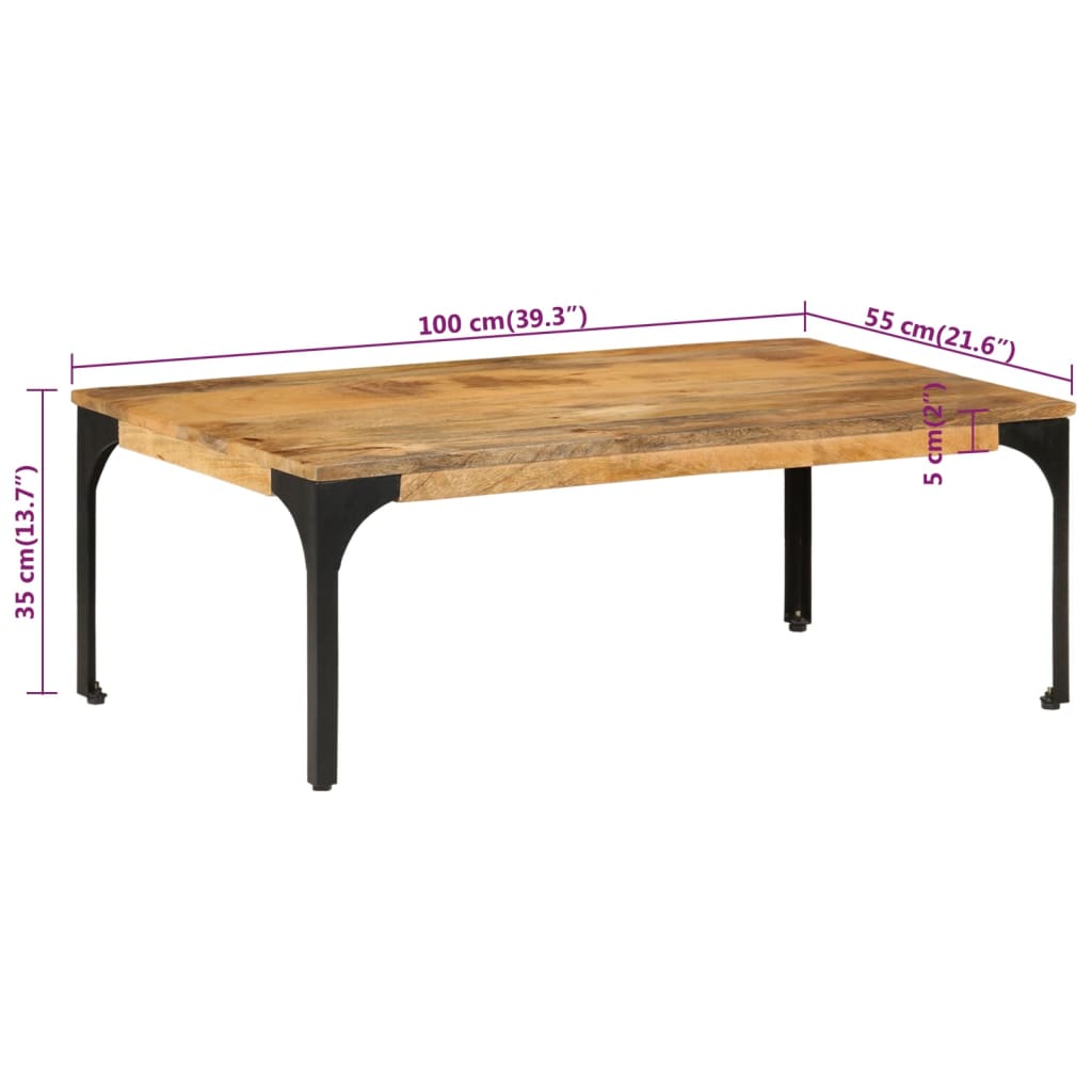 Mesa De Centro De Madera Maciza Mango 100X55X35 Cm