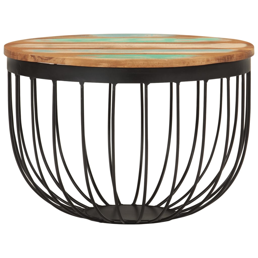 Mesa De Centro Madera Maciza Reciclada Y Acero Ø50X35 Cm