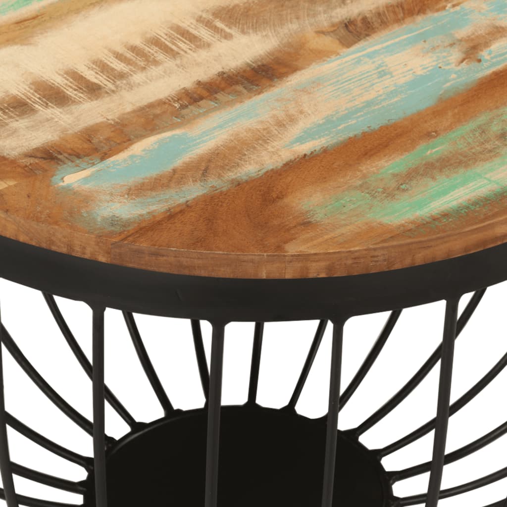 Mesa De Centro Madera Maciza Reciclada Y Acero Ø50X35 Cm