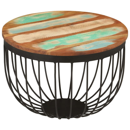 Mesa De Centro Madera Maciza Reciclada Y Acero Ø50X35 Cm