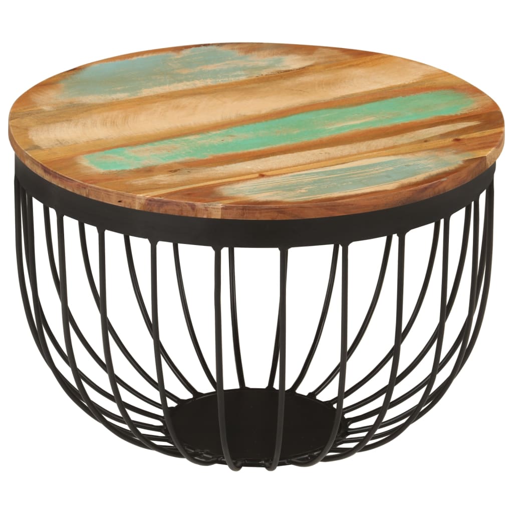 Mesa De Centro Madera Maciza Reciclada Y Acero Ø50X35 Cm