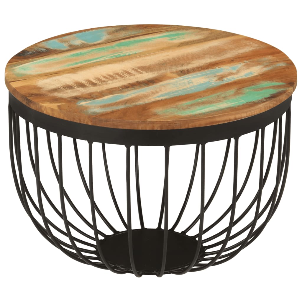 Mesa De Centro Madera Maciza Reciclada Y Acero Ø50X35 Cm