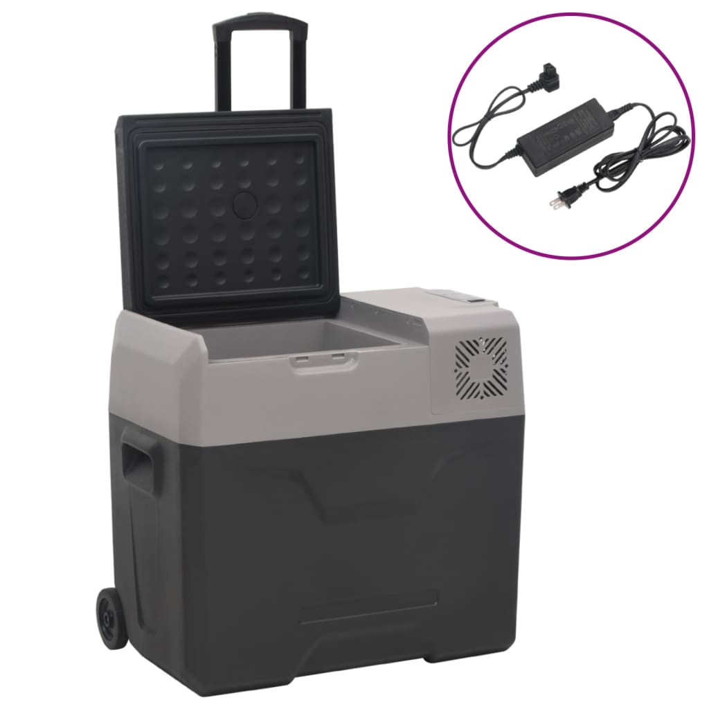 Nevera Con Ruedas Y Adaptador Polipropileno Negro Y Gris