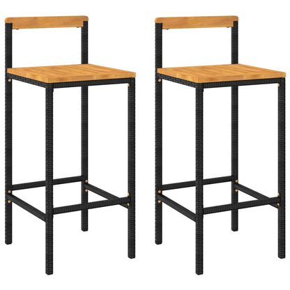 Taburetes Altos 2 Uds Madera De Acacia Y Ratán Sintético