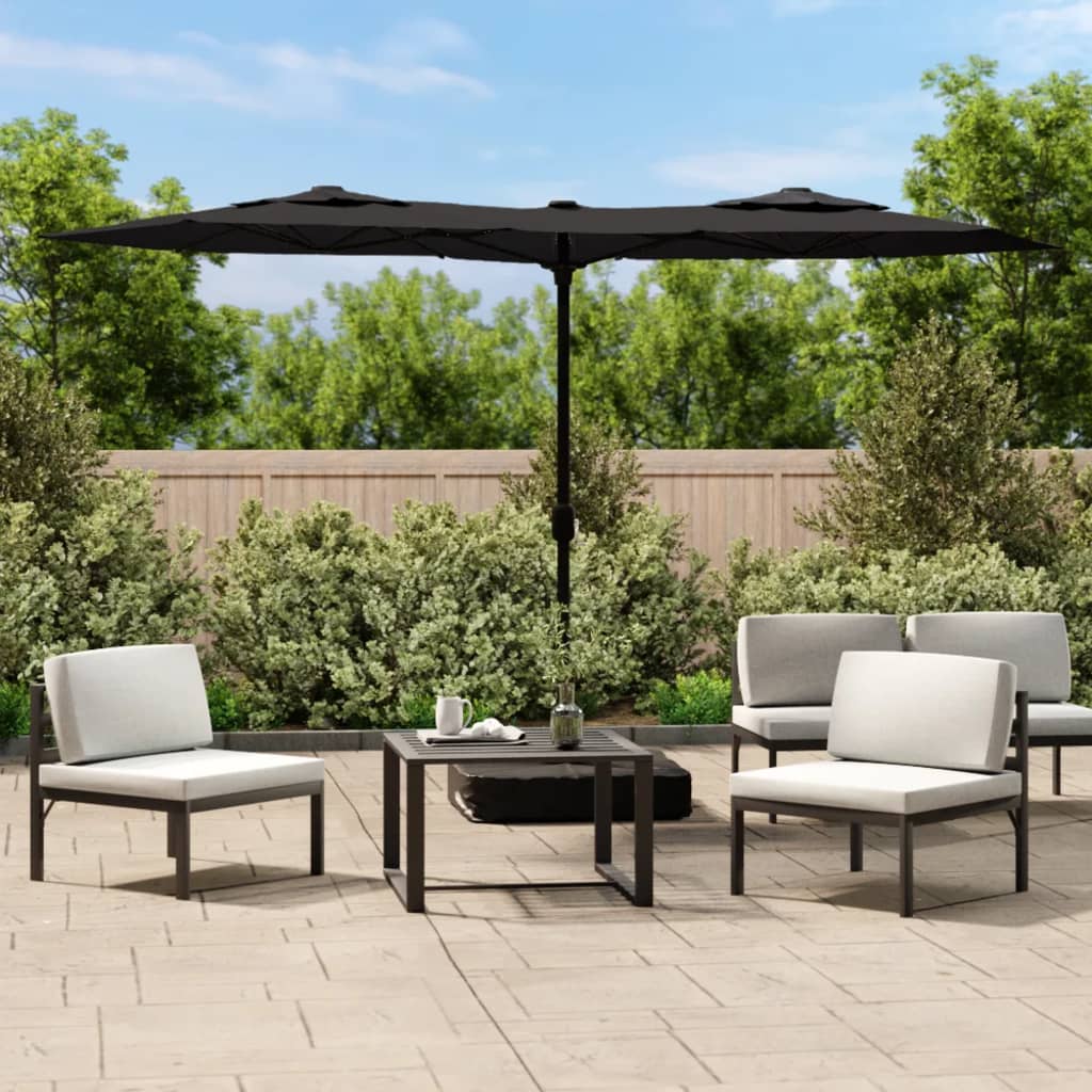 Sombrilla Doble De Jardín Blanco Gris Taupe 316X145 Cm