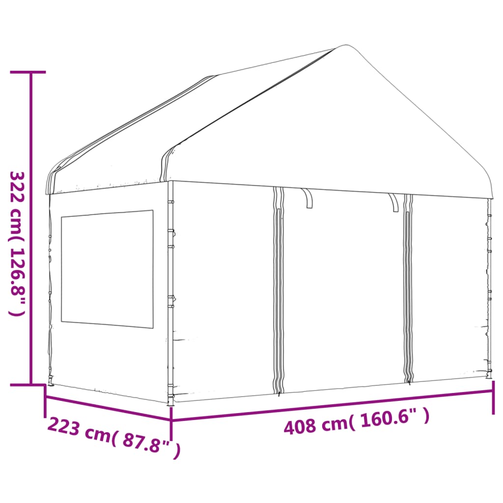 Cenador Con Techo Polietileno Blanco 11,15X4,08X3,22 M