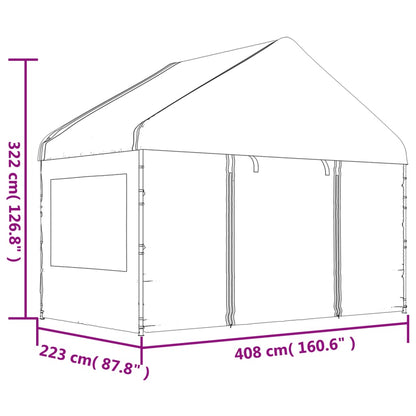 Cenador Con Techo Polietileno Blanco 11,15X4,08X3,22 M