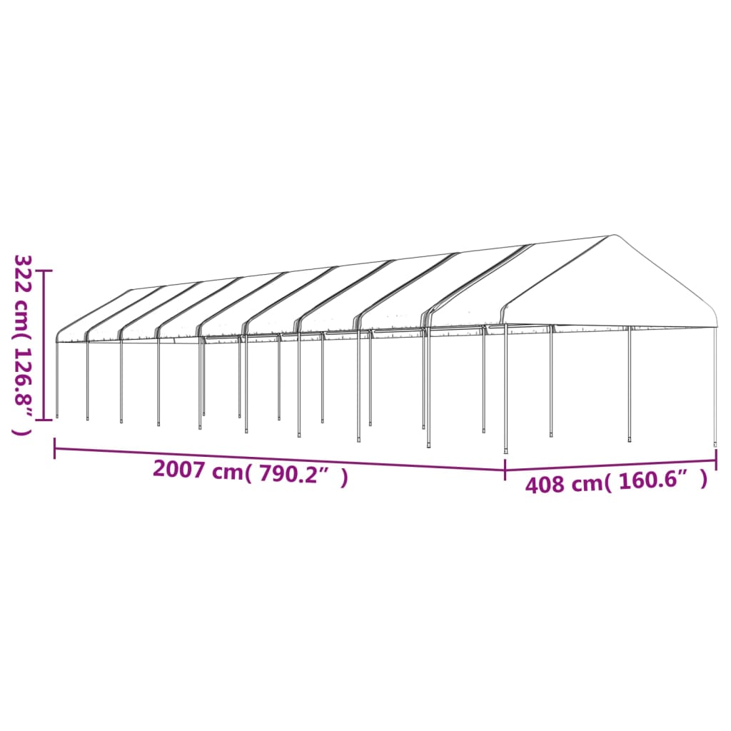 Cenador Con Techo Polietileno Blanco 20,07X4,08X3,22 M