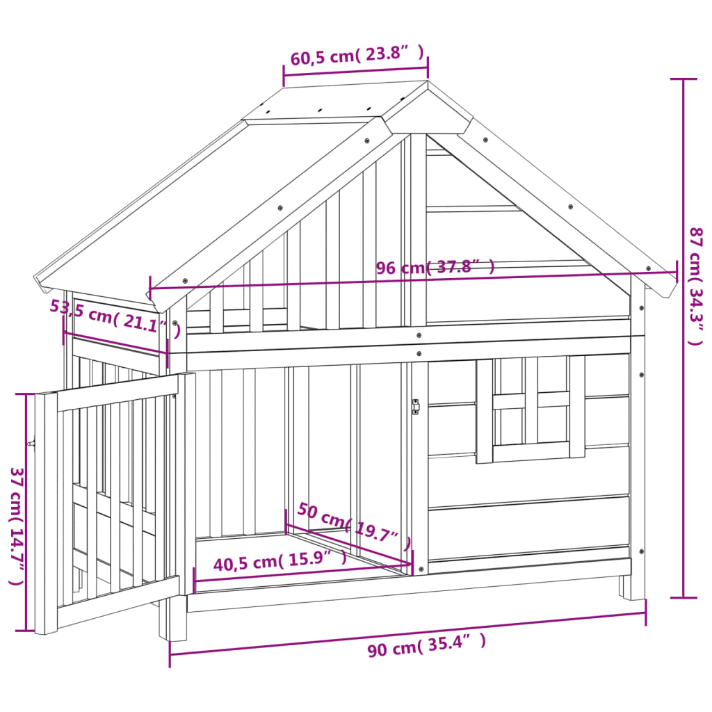 Caseta Para Perros Madera Maciza De Pino 96X60,5X87 Cm