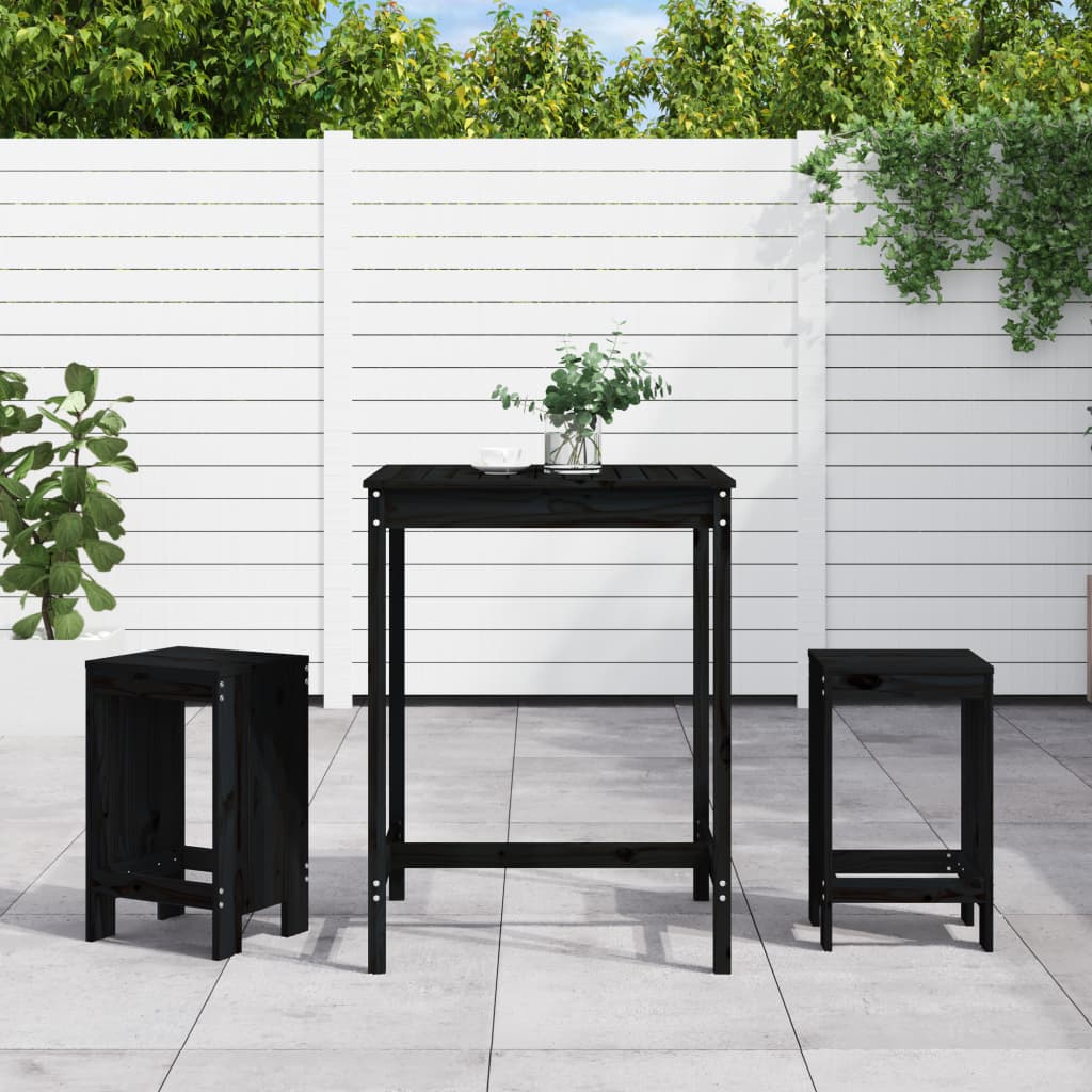 Set De Mesa Y Taburetes Altos Jardín 3 Pzas Madera