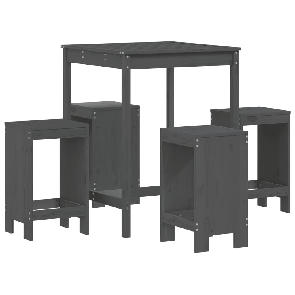 Set De Mesa Y Taburetes Altos Jardín 5 Piezas Madera