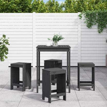 Set De Mesa Y Taburetes Altos Jardín 5 Piezas Madera