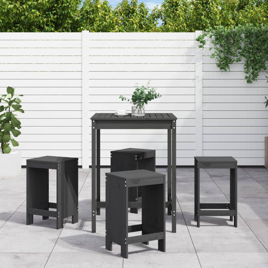 Set De Mesa Y Taburetes Altos Jardín 5 Piezas Madera