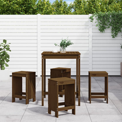 Set De Mesa Y Taburetes Altos Jardín 5 Piezas Madera