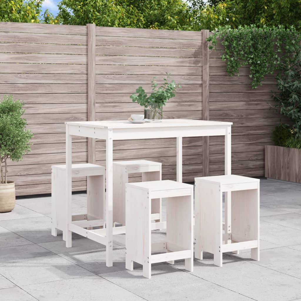 Mesa Y Taburetes Altos De Jardín 5 Pzas Madera