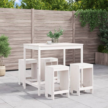 Mesa Y Taburetes Altos De Jardín 5 Pzas Madera
