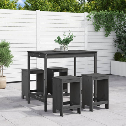 Mesa Y Taburetes Altos De Jardín 5 Pzas Madera