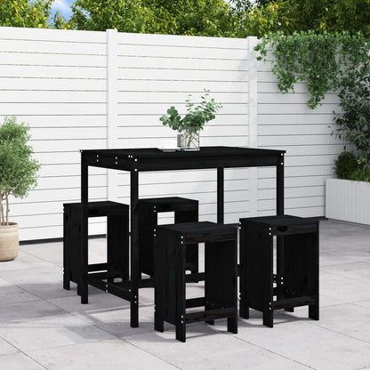 Mesa Y Taburetes Altos De Jardín 5 Pzas Madera