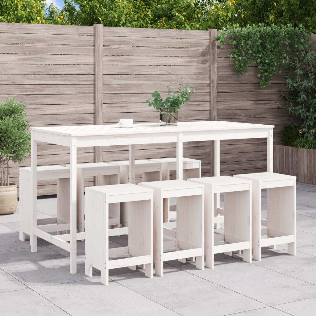 Mesa Y Taburetes Altos De Jardín 9 Pzas Madera