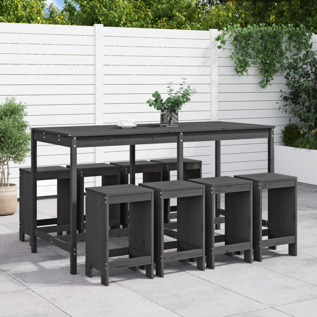 Mesa Y Taburetes Altos De Jardín 9 Pzas Madera