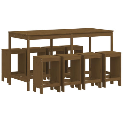 Mesa Y Taburetes Altos De Jardín 9 Pzas Madera