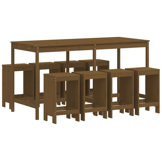 Mesa Y Taburetes Altos De Jardín 9 Pzas Madera