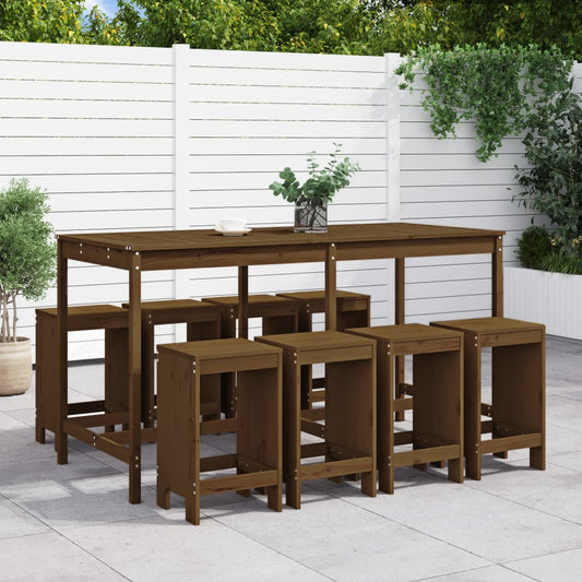Mesa Y Taburetes Altos De Jardín 9 Pzas Madera