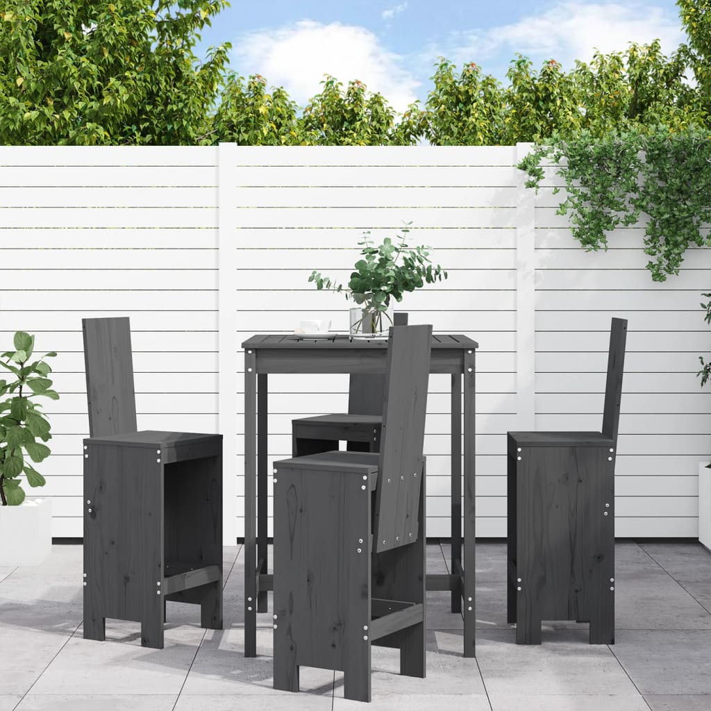 Mesa Alta Y Taburetes De Jardín 5 Piezas Madera Maciza Douglas