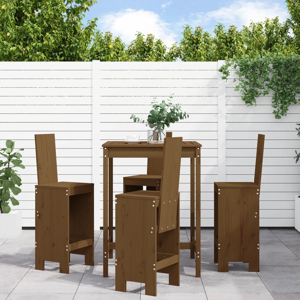 Mesa Alta Y Taburetes De Jardín 5 Piezas Madera Maciza Douglas