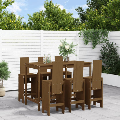 Set De Mesa Y Taburetes Altos Jardín 7 Piezas Madera