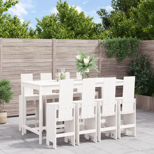 Mesa Y Taburetes Altos Jardín 9 Pzas Madera Maciza