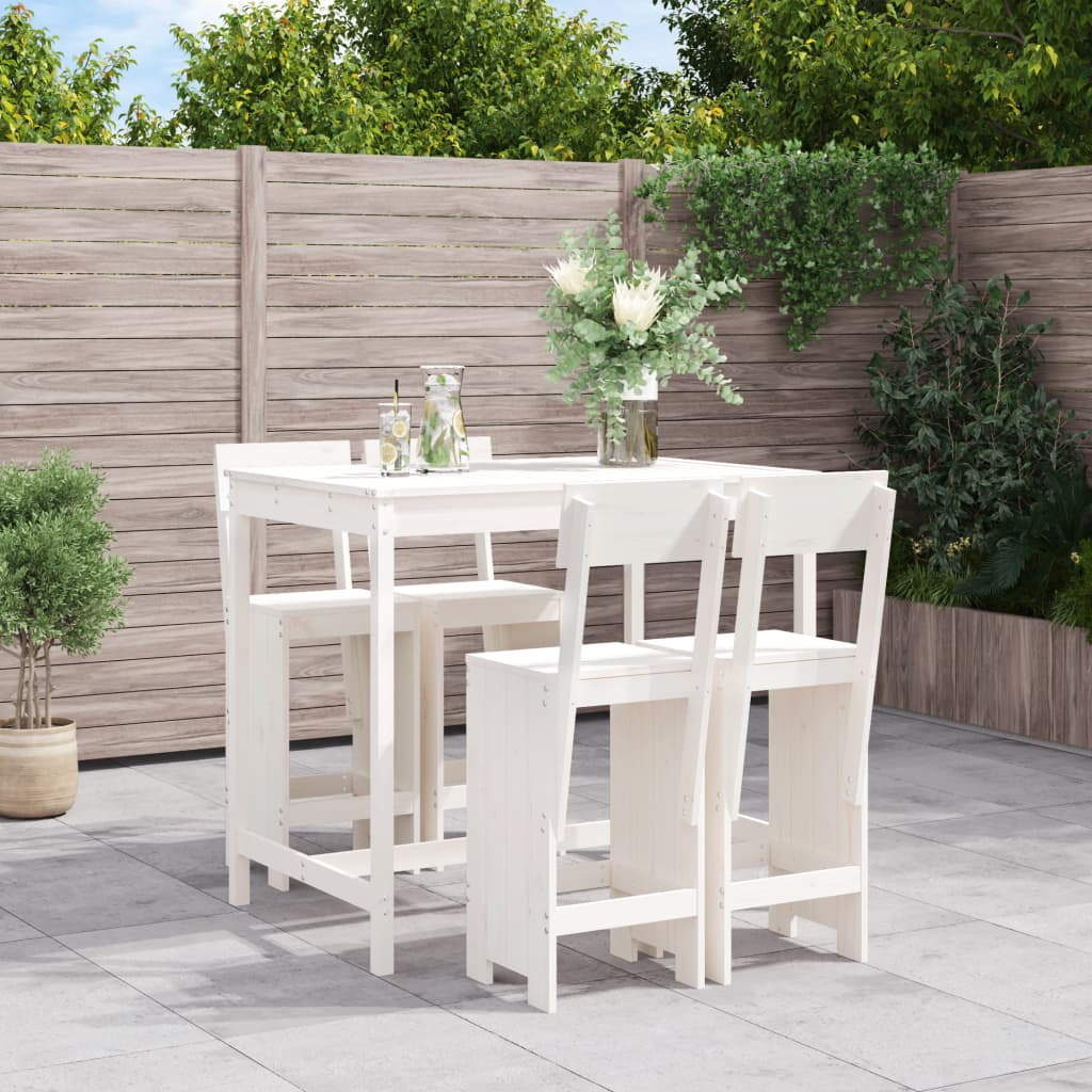Set De Mesa Y Taburetes Altos Jardín 5 Piezas Madera