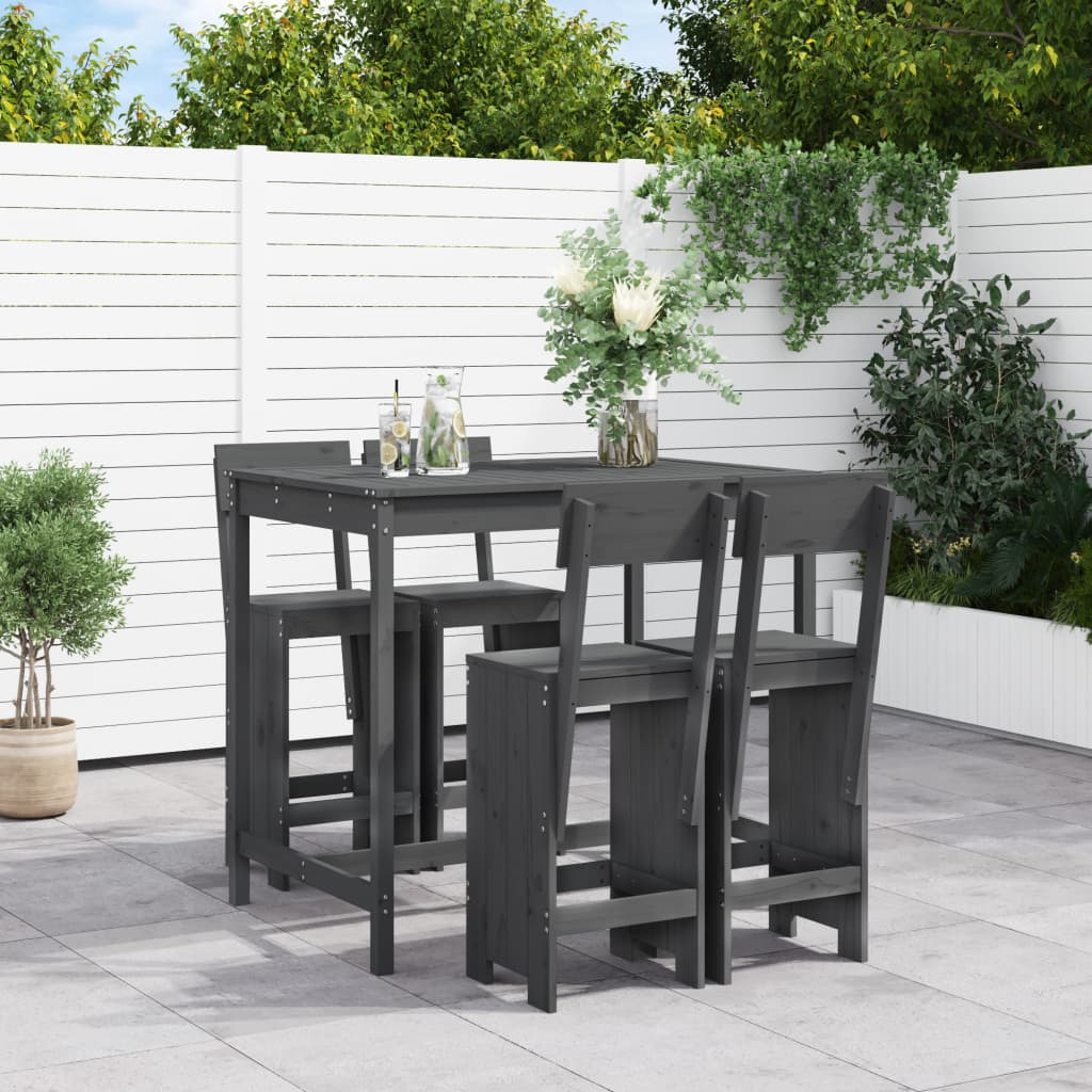 Set De Mesa Y Taburetes Altos Jardín 5 Piezas Madera