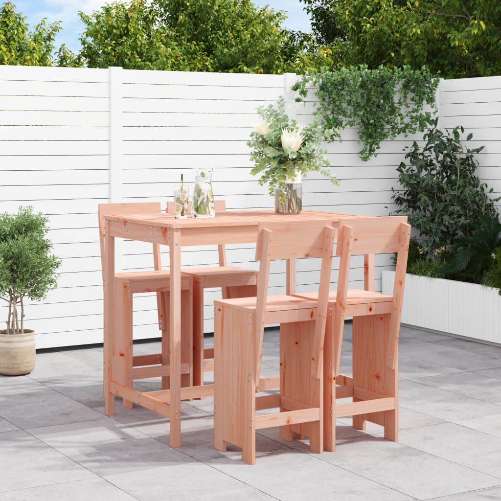 Set De Mesa Y Taburetes Altos Jardín 5 Piezas Madera