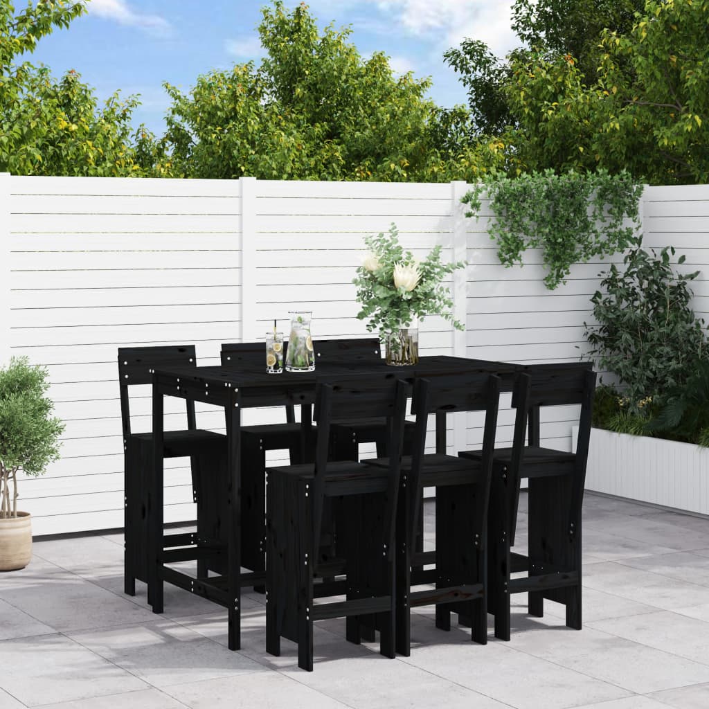 Set De Mesa Y Taburetes Altos Jardín 7 Piezas Madera