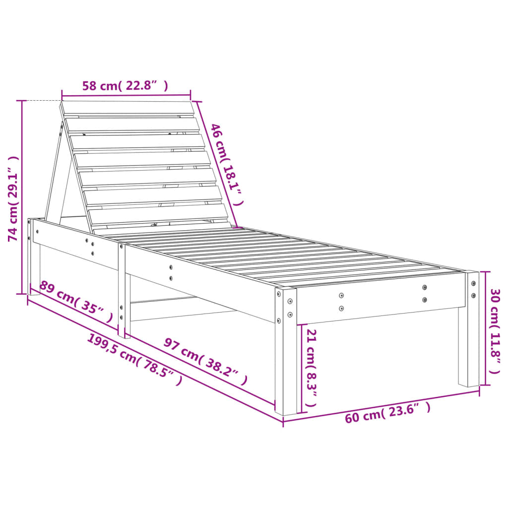 Tumbona De Madera Maciza Douglas 199,5X60X74 Cm