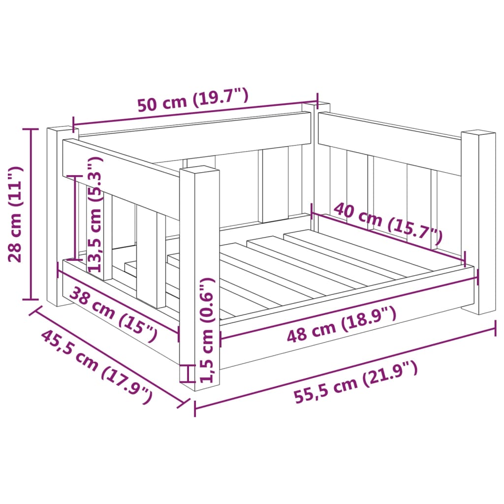 Cama Para Perros Madera Maciza De Pino 55,5X45,5X28 Cm